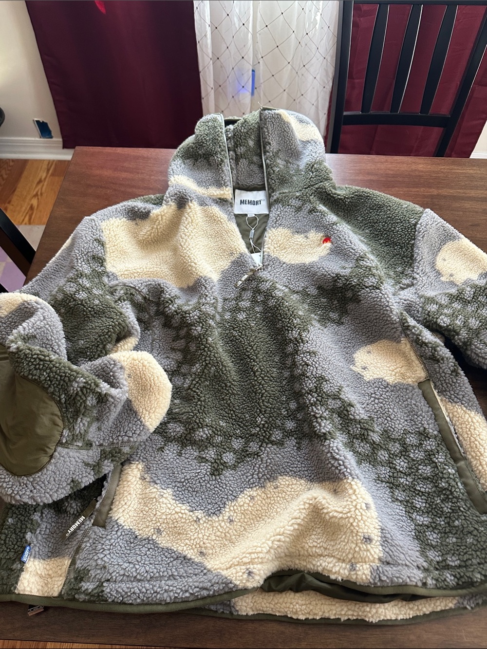 Memory Sherpa Fleece Pullover in Olive & Cream Camouflage